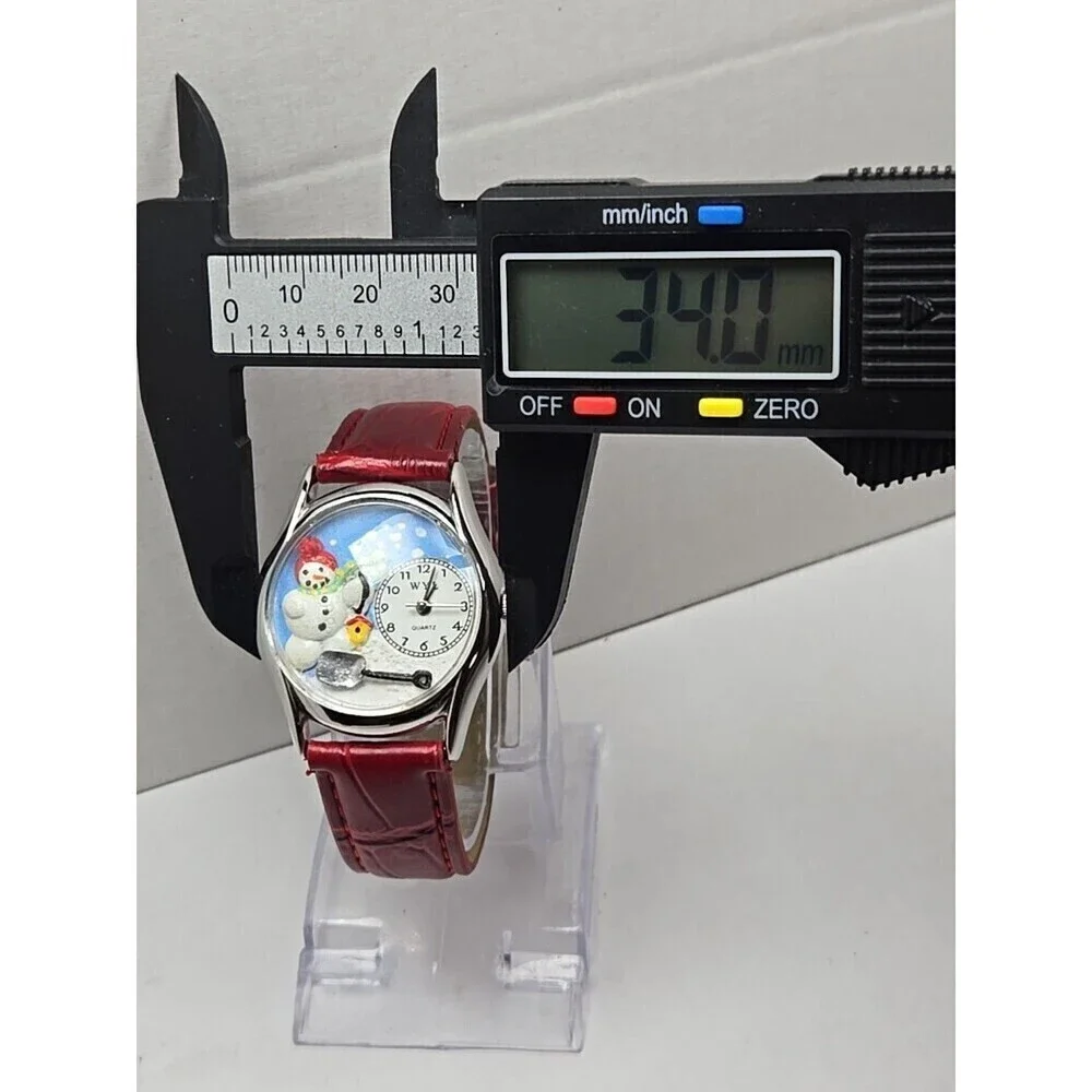 WYL Snowman Christmas Quartz Watch Red Leather Strap Novelty New Battery USA 3D